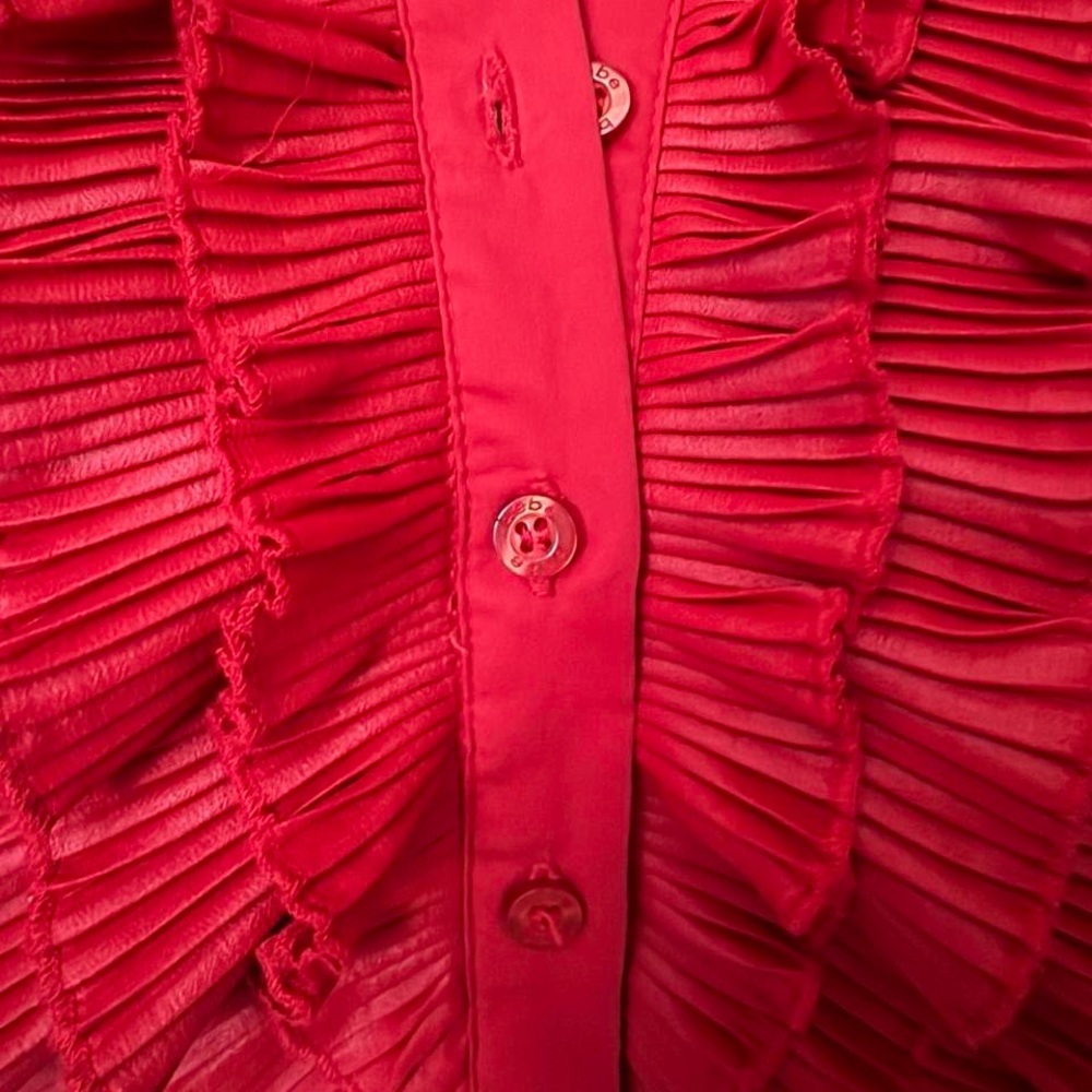 Bebe Red Button Up Ruffle Top - Picture 6 of 6